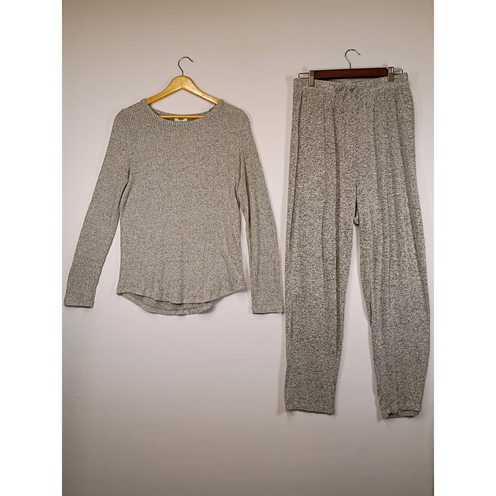 Cozy Ribbed Knit Old Navy Womens Size M Gray Marled 2-Piece Lounge Set Pajamas